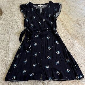 LOFT Navy Floral Button-Up Dress